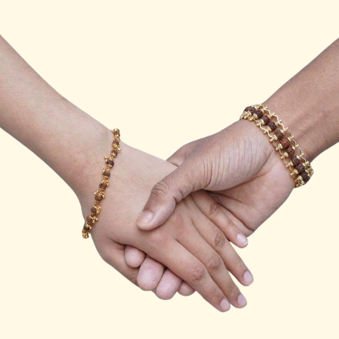 Gold Plated Modern + Elemental Rudraksha Bracelet Combo